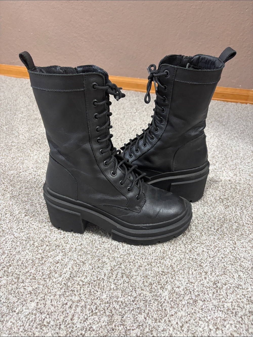 Steve Madden Black Lace-Up Platform Combat Boots
